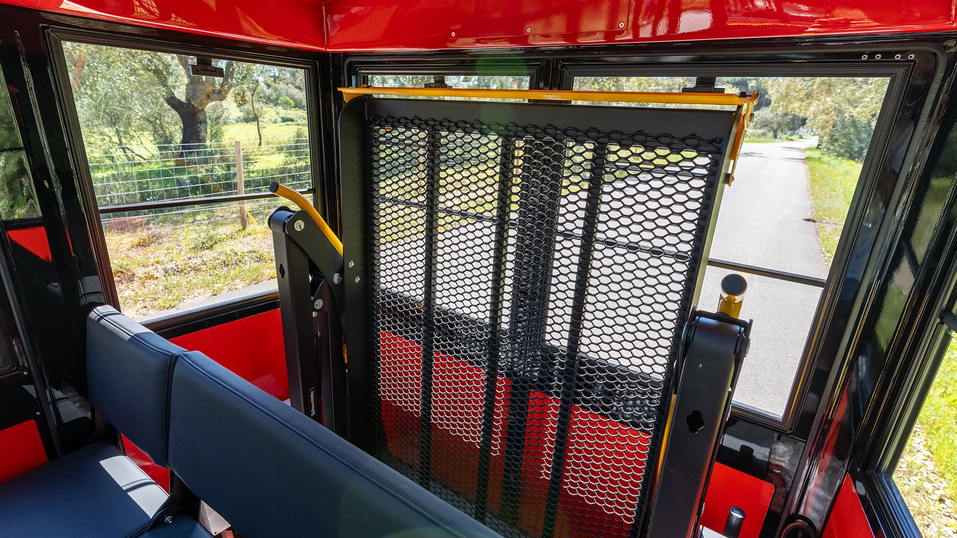Rear safety gate and ramp area at the back of a Deltrain Prime enclosed passenger wagon