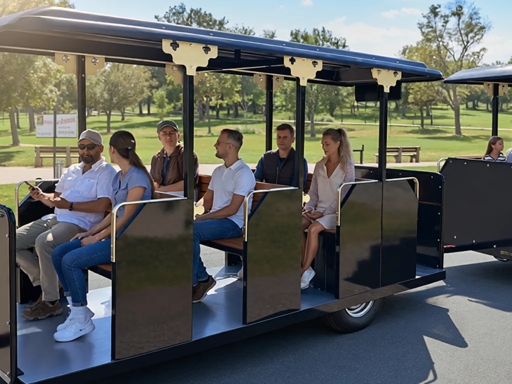 C12 passenger coach with four benches for the TJ25 attraction train